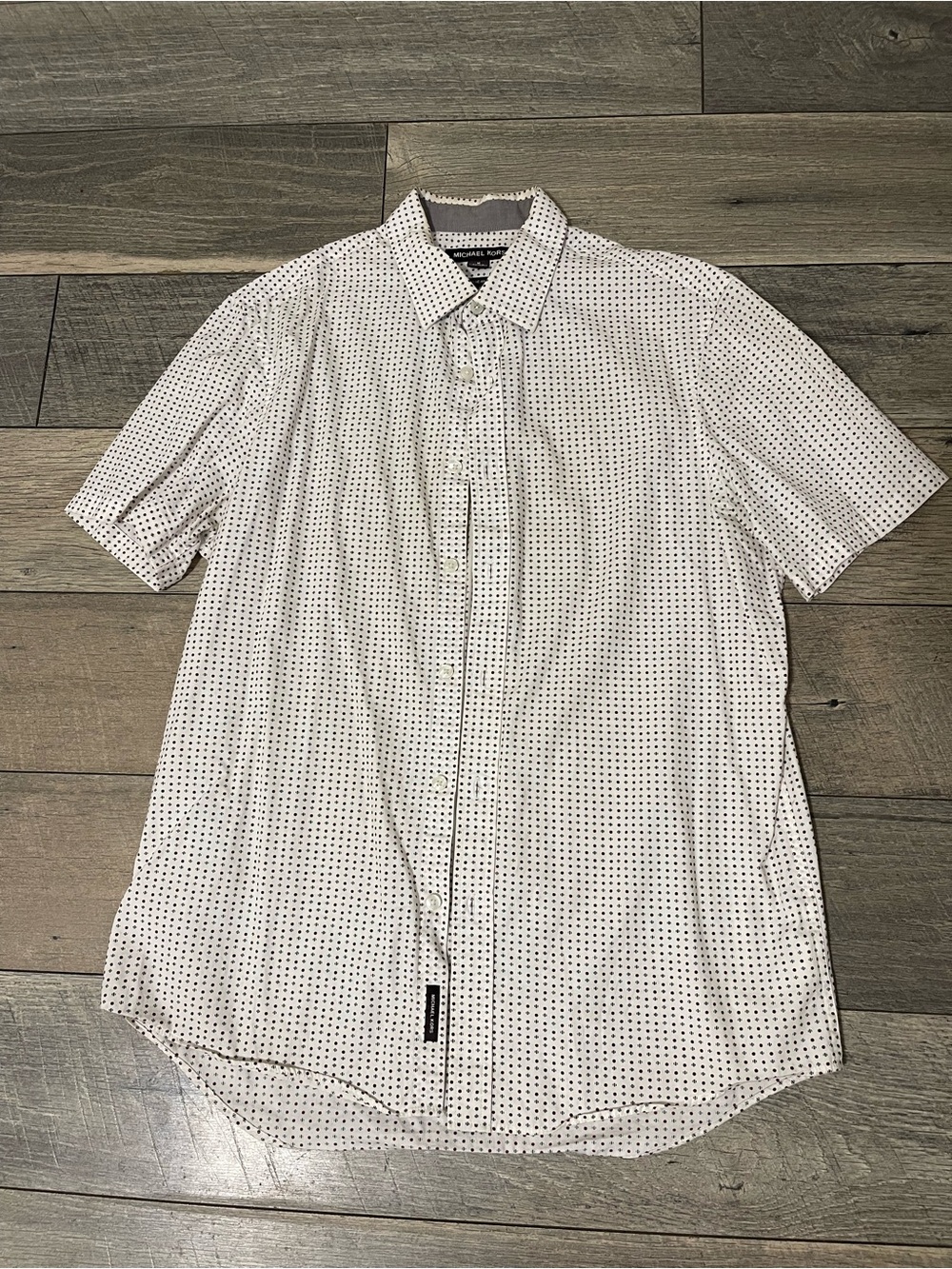 Michael Kors White Short-Sleeve Button-Down with Black Dot Print